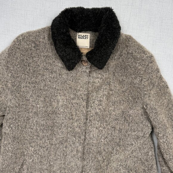 VTG Hilary Radley Wool Mohair Blend Coat Faux Fur Collar Gray Black Chest 43" - Picture 3 of 12